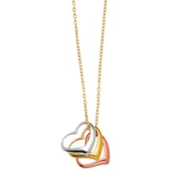 14K Yellow White Rose Gold Heart Necklace 18" - Picture 1 of 2